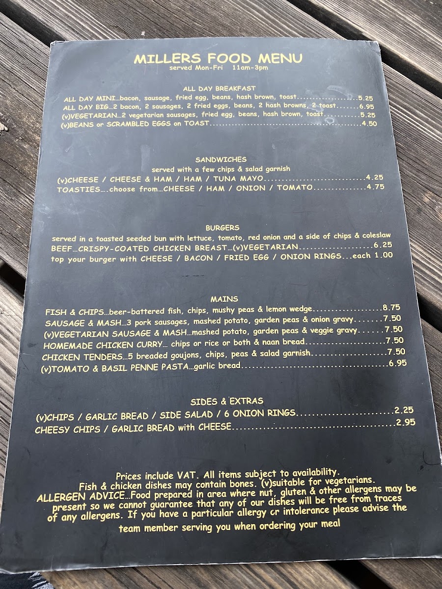 Millers Menu - Image 1